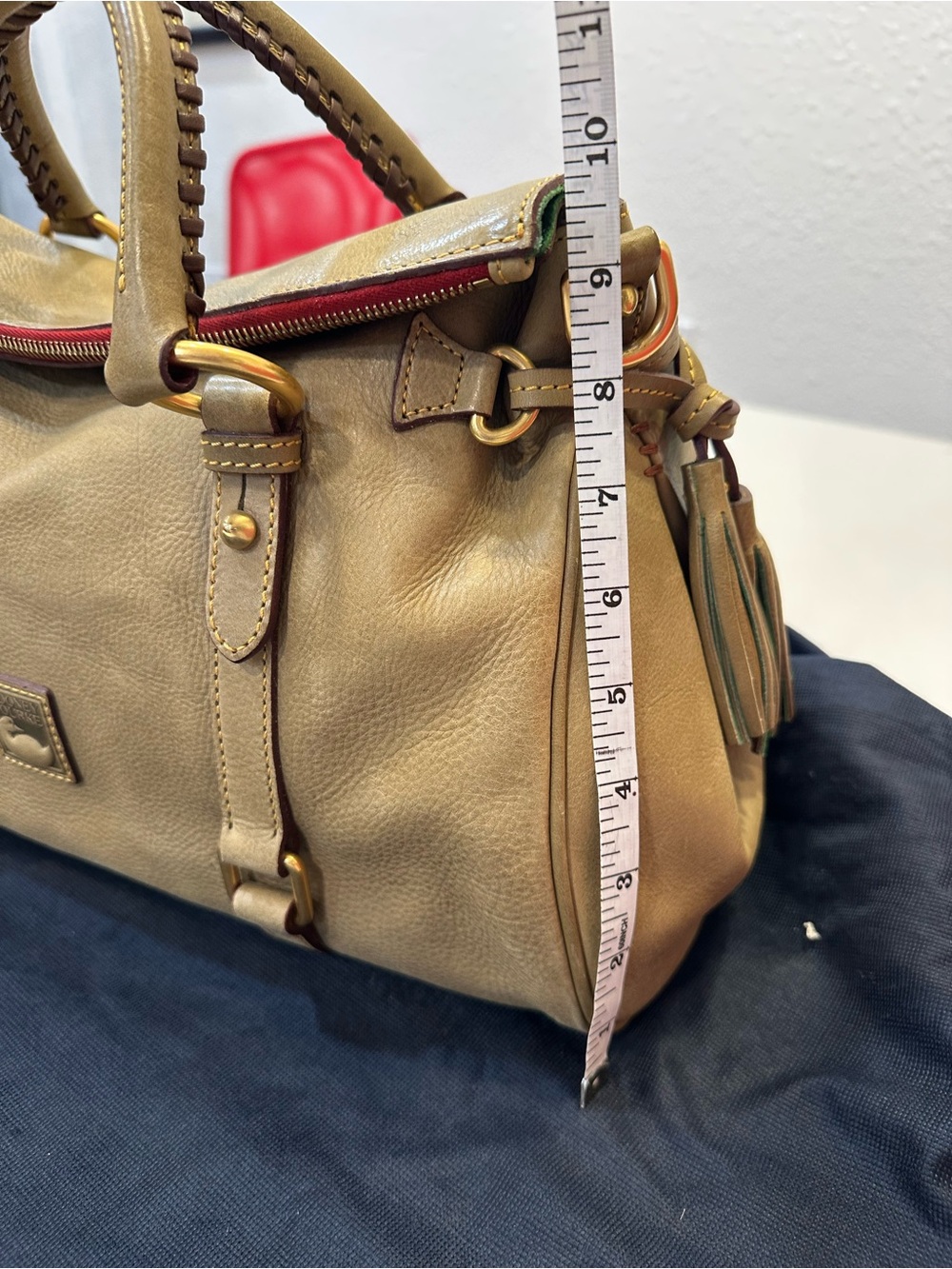 Dooney & Bourke Florentine “Fern” Leather Top-Handle Satchel with Red Zip Trim - Picture 6 of 6